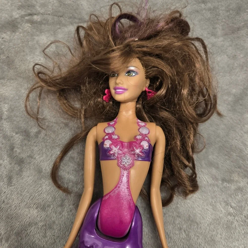 Mattel Barbie Mermaid Doll Purple Pink Tail Brown Hair 2009 2819HF‎